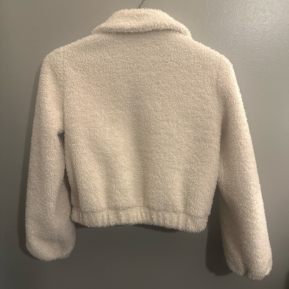 Lauren Conrad Cream Sherpa Teddy Jacket Cropped Zip Cozy Winter Coat Small - Picture 6 of 6